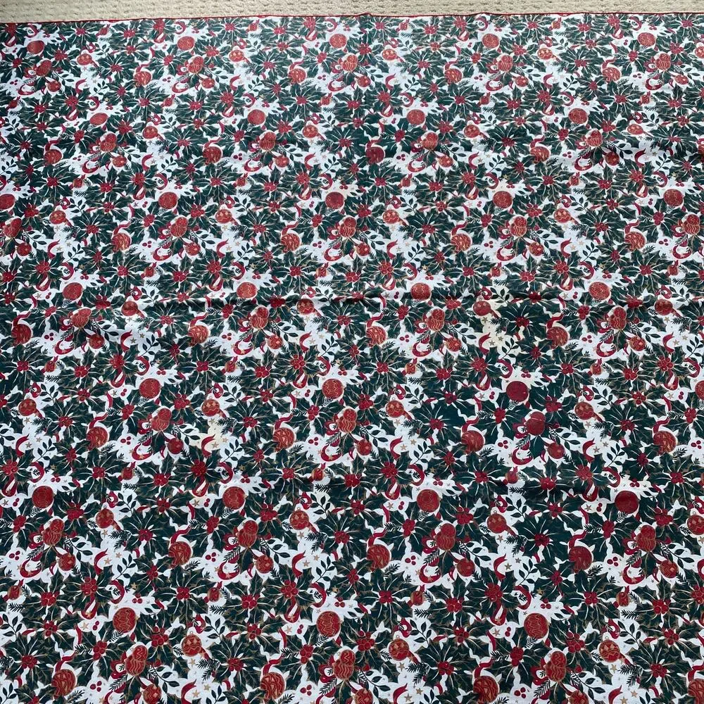Christmas tablecloth cream red green holly & ornaments festive traditional cloth